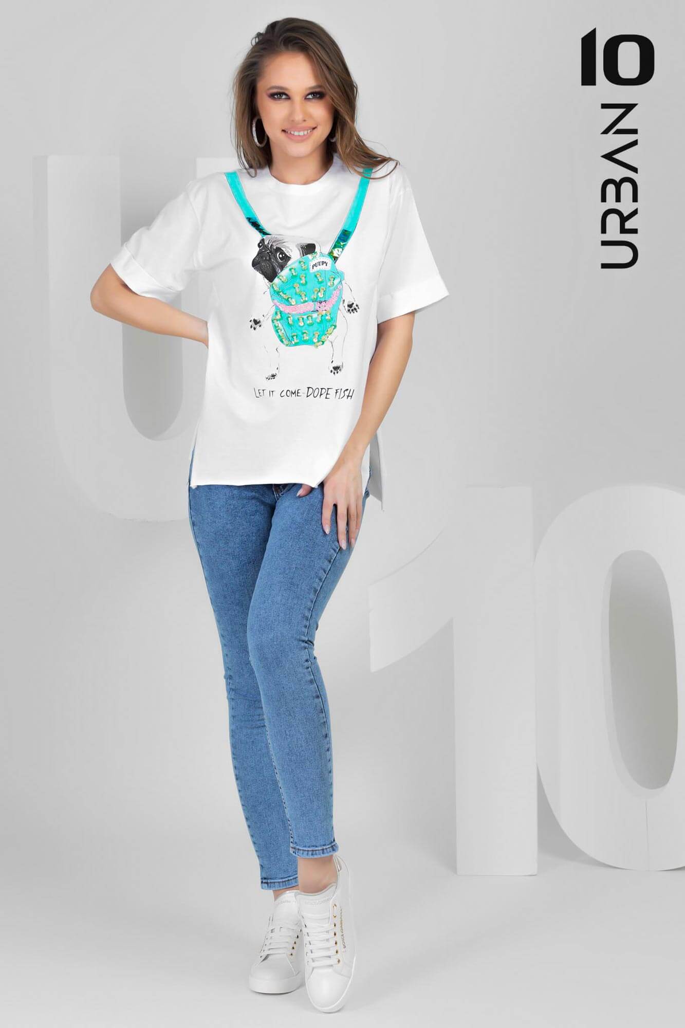 Tricou URBAN10 cu imprimeu pug în rucsac