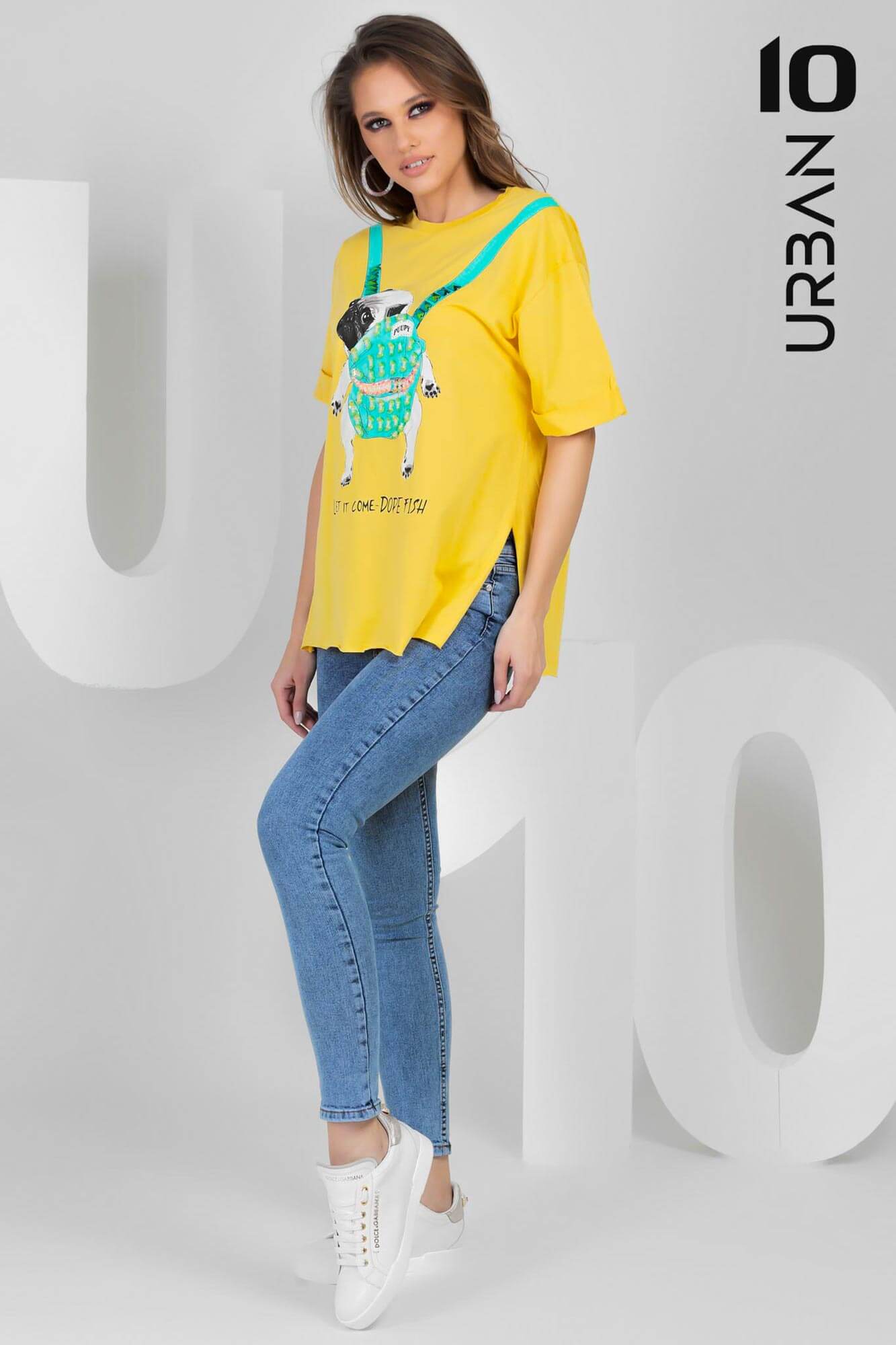 Tricou URBAN10 cu imprimeu pug în rucsac