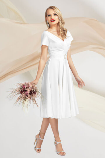 Rochie albă Pretty Girl elegantă din tafta elastică