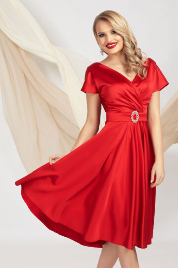 Rochie Pretty Girl roșie elegantă din tafta elastică