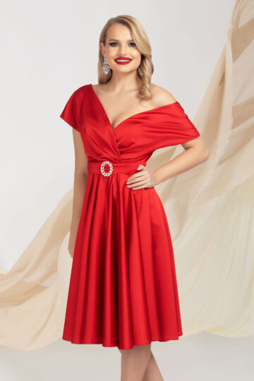 Rochie Pretty Girl roșie elegantă din tafta elastică