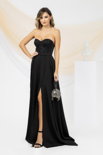 Top tip corset negru elegant cu aplicații din mărgele de tip tub